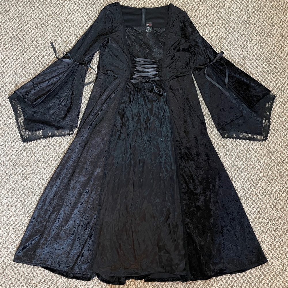 Vintage 90s Lip Service Crushed Velvet Lace Up Corset Maxi Dress - Black